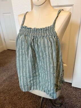 Smocked Striped Green Tank Top with Adjustable Straps & Matching Bottoms